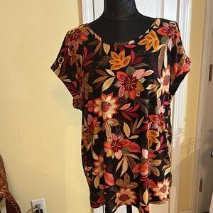 Vibrant Floral Women's Top - Black and Multicolor